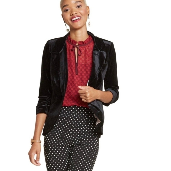 MODCLOTH Fine And Sandy Black Velvet Rouched 3/4 Sleeve Blazer Jacket Size XS - Picture 15 of 15